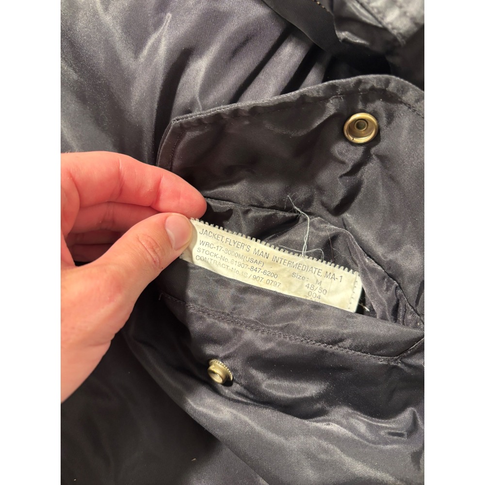 Vintage Alpha Industries MA-1 Flight Jacket Black Orange Lining Size Medium - Picture 5 of 7